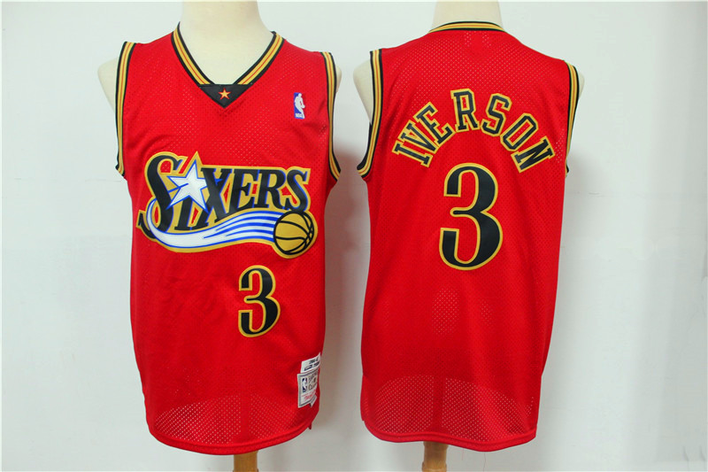Men Philadelphia 76ers 3 Iverson red Nike NBA Jersey Print